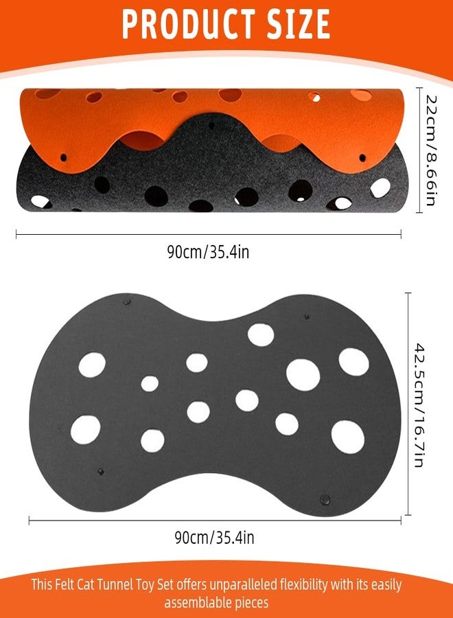 Qpets® Felt Cat Tunnel Toy Set of 2, Porous Dual-Color Felt Tunnel for Cat, Cut-Out Design for Play & Hide, Long Pet Tunnel Ideal for Kittens & Large Cats (90x22CM) - Image 2